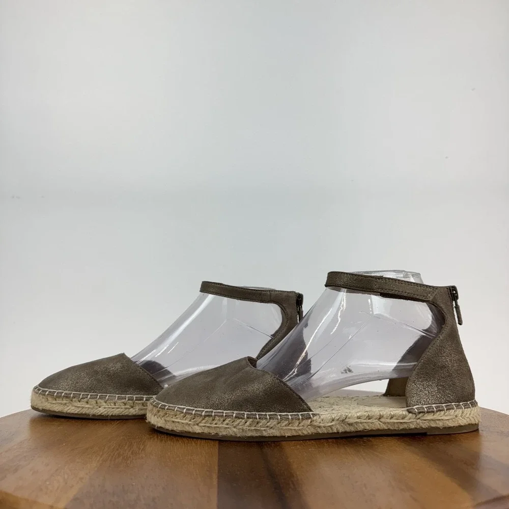 Womens Eileen Fisher Lala Tumbled Metallic Leather Espadrille Sandals‎ Size 8 M